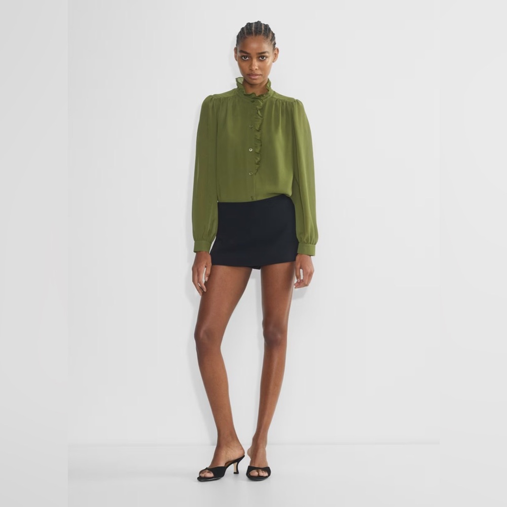 Aritzia Wilfred Valentina Olive Chiffon Formal Evening mockneck New Blouse Sz L